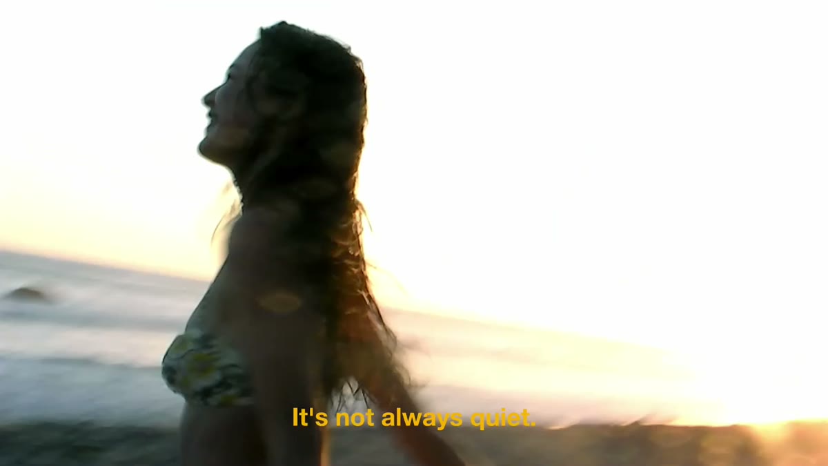 Silhouette of a woman against an ocean sunset, a still from the California Naturals director's cut